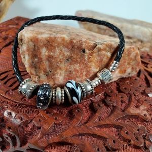 Pandora Braided Leather Bracelet with Charms